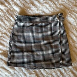 Plaid Mini Wrap Skirt with Buckle Detail